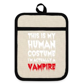 Vampir Spruch Halloween I'm Actually A Vampire - Topflappen mit Gummirückseite - Leinen/Schwarz  - Vorne