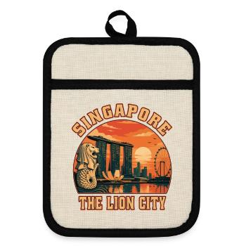 Singapur The Lion City Retro Vintage-Tourist - Topflappen mit Gummirückseite - Leinen/Schwarz  - Vorne