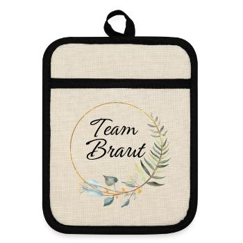 Team Braut Eukalyptus Kranz - Topflappen mit Gummirückseite - Leinen/Schwarz  - Vorne
