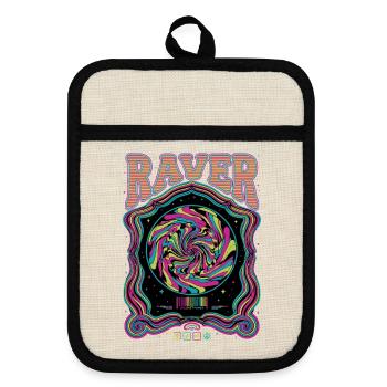 Raver Groove Power Hippie Musik Trippy Rave - Topflappen mit Gummirückseite - Leinen/Schwarz  - Vorne