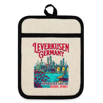City Retro Leverkusen Germany Japanese Garden - Topflappen mit Gummirückseite - Leinen/Schwarz  - Vorne