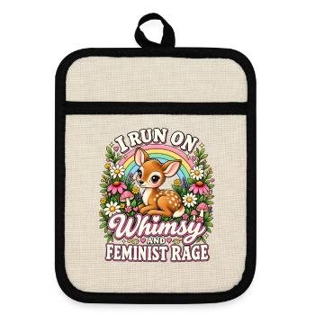 I Run On Whimsy And Feminist Rage - Topflappen mit Gummirückseite - Leinen/Schwarz  - Vorne