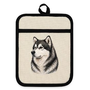  Alaskan Malamute Realistisches Porträt Für - Topflappen mit Gummirückseite - Leinen/Schwarz  - Vorne