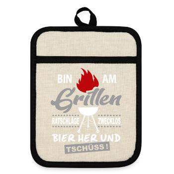 Bin am Grillen Grillparty BBQ Grillfest Bier her - Topflappen mit Gummirückseite - Leinen/Schwarz  - Vorne