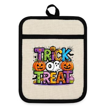 Halloween-Parade zum Süßes-Treat - Topflappen mit Gummirückseite - Leinen/Schwarz  - Vorne