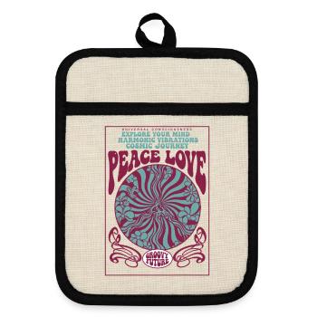 Hippie-Musik Psychedelisch Frieden Liebe Groovige Zukunft - Topflappen mit Gummirückseite - Leinen/Schwarz  - Vorne