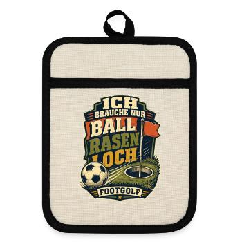 Fußballgolf Ball Rasen Loch - Topflappen mit Gummirückseite - Leinen/Schwarz  - Vorne