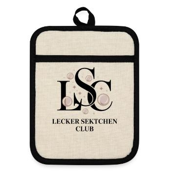 Sekt Lecker Sektchen Club Prosecco JGA Mädelsabend - Topflappen mit Gummirückseite - Leinen/Schwarz  - Vorne