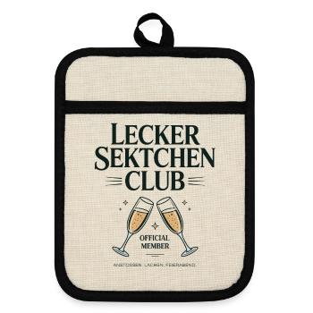 Sekt Lecker Sektchen Club Prosecco JGA Mädelsabend - Topflappen mit Gummirückseite - Leinen/Schwarz  - Vorne