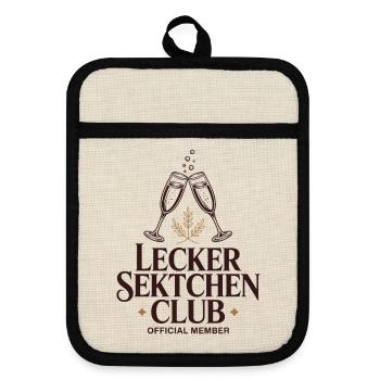 Sekt Lecker Sektchen Club Prosecco JGA Mädelsabend - Topflappen mit Gummirückseite - Leinen/Schwarz  - Vorne
