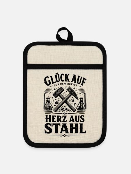 Ruhrpott Glück Auf - Topflappen mit Gummirückseite - Leinen/Schwarz