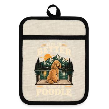 Pudel Life is Better Outdoor Hund Shirt - Topflappen mit Gummirückseite - Leinen/Schwarz  - Vorne