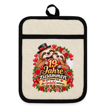 19. Hochzeitstag Geschenkidee Perlmutthochzeit - Topflappen mit Gummirückseite - Leinen/Schwarz  - Vorne