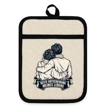 Valentinstag Geschenkidee Partner Hochzeitstag - Topflappen mit Gummirückseite - Leinen/Schwarz  - Vorne