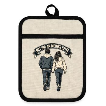 Valentinstag Geschenkidee Partner Hochzeitstag - Topflappen mit Gummirückseite - Leinen/Schwarz  - Vorne