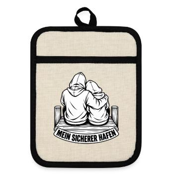 Valentinstag Geschenkidee Partner Hochzeitstag - Topflappen mit Gummirückseite - Leinen/Schwarz  - Vorne