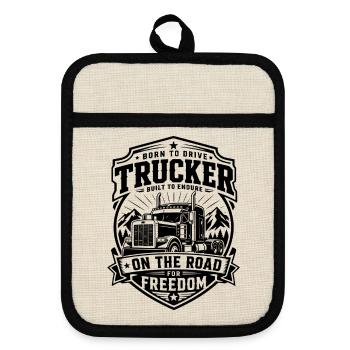Trucker Freiheit - Topflappen mit Gummirückseite - Leinen/Schwarz  - Vorne