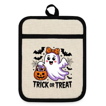 Trick or Treat Geist - Topflappen mit Gummirückseite - Leinen/Schwarz  - Vorne