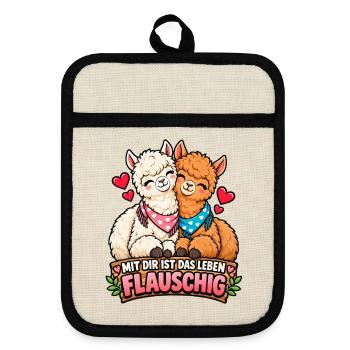 Valentinstag Geschenkidee Partner Hochzeitstag - Topflappen mit Gummirückseite - Leinen/Schwarz  - Vorne