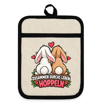 Valentinstag Geschenkidee Partner Hochzeitstag - Topflappen mit Gummirückseite - Leinen/Schwarz  - Vorne