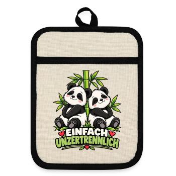 Valentinstag Geschenkidee Partner Hochzeitstag - Topflappen mit Gummirückseite - Leinen/Schwarz  - Vorne