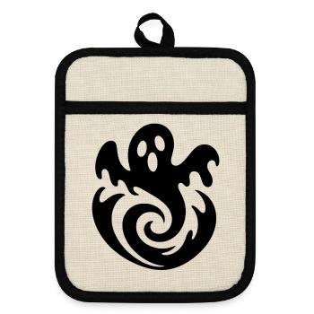 Halloween Geist - Topflappen mit Gummirückseite - Leinen/Schwarz  - Vorne