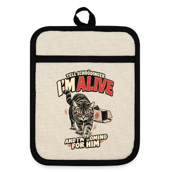 Schrödingers Katze Alive Physik Humor Shirt - Topflappen mit Gummirückseite - Leinen/Schwarz  - Vorne