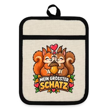 Valentinstag Geschenkidee Partner Hochzeitstag - Topflappen mit Gummirückseite - Leinen/Schwarz  - Vorne