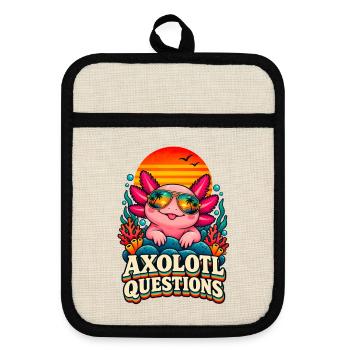 I Axolotl Questions – Cute Retro Axolotl  - Topflappen mit Gummirückseite - Leinen/Schwarz  - Vorne
