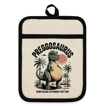 Preggosaurus Babyparty Baby Dino Mama Schwanger - Topflappen mit Gummirückseite - Leinen/Schwarz  - Vorne