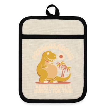 Preggosaurus Babyparty Baby Dino Mama Schwanger - Topflappen mit Gummirückseite - Leinen/Schwarz  - Vorne