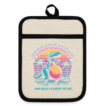 Preggosaurus Babyparty Baby Dino Mama Schwanger - Topflappen mit Gummirückseite - Leinen/Schwarz  - Vorne