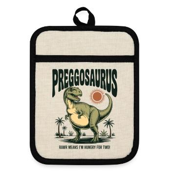 Preggosaurus Babyparty Baby Dino Mama Schwanger - Topflappen mit Gummirückseite - Leinen/Schwarz  - Vorne