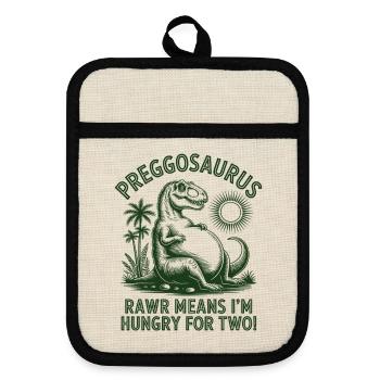 Preggosaurus Babyparty Baby Dino Mama Schwanger - Topflappen mit Gummirückseite - Leinen/Schwarz  - Vorne