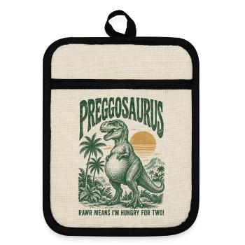 Preggosaurus Babyparty Baby Dino Mama Schwanger - Topflappen mit Gummirückseite - Leinen/Schwarz  - Vorne