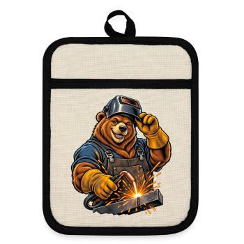 Schweißer Handwerk / Handwerker - Topflappen mit Gummirückseite - Leinen/Schwarz  - Vorne