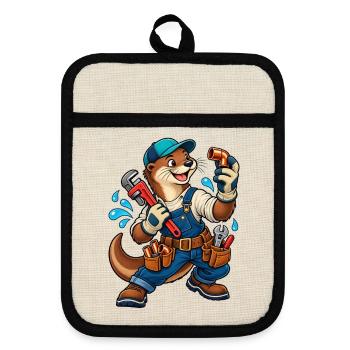 Klempner Handwerk / Handwerker - Topflappen mit Gummirückseite - Leinen/Schwarz  - Vorne
