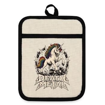 Death Metal Einhorn – Metal Unicorn Vinyl - Topflappen mit Gummirückseite - Leinen/Schwarz  - Vorne