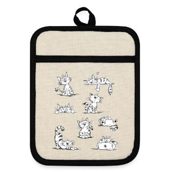 Lustige Katzen Doodle | Katzenfreund Geschenk - Topflappen mit Gummirückseite - Leinen/Schwarz  - Vorne