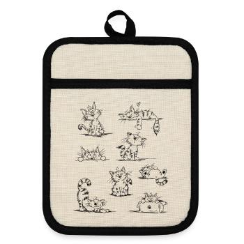 Lustige Katzen Doodle | Katzen Geschenk Cat - Topflappen mit Gummirückseite - Leinen/Schwarz  - Vorne