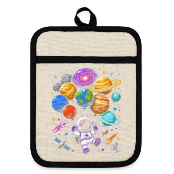 Weltraum Ballon-Abenteuer - Topflappen mit Gummirückseite - Leinen/Schwarz  - Vorne