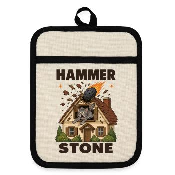 Hammer Stein Meteorit Jagd Katze Haus - Topflappen mit Gummirückseite - Leinen/Schwarz  - Vorne