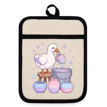  Kawaii Gans Keramik Glasur Pastell Keramik - Topflappen mit Gummirückseite - Leinen/Schwarz  - Vorne