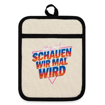  Was Wird SCHLAUEN WIR MAL WIRD Quiz Spruch Rätsel - Topflappen mit Gummirückseite - Leinen/Schwarz  - Vorne