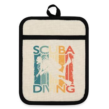 Retro Taucher SCUBA DIVING Für Schnorchler Taucher - Topflappen mit Gummirückseite - Leinen/Schwarz  - Vorne
