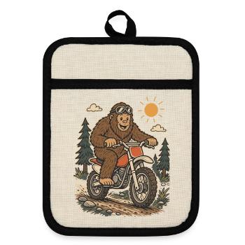  Bigfoot Dirt Bike Sasquatch Riding Motocross - Topflappen mit Gummirückseite - Leinen/Schwarz  - Vorne
