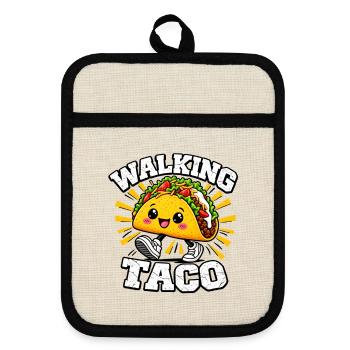 Walking Taco, lustige Kostüm-Tacos  - Topflappen mit Gummirückseite - Leinen/Schwarz  - Vorne