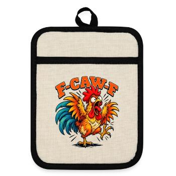 Funny F-CAW-F Crazy Rooster Retro Chicken - Topflappen mit Gummirückseite - Leinen/Schwarz  - Vorne