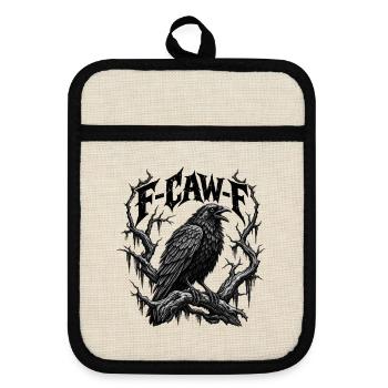 F-CAW-F Gothic Raven Dark Humor Crow - Topflappen mit Gummirückseite - Leinen/Schwarz  - Vorne
