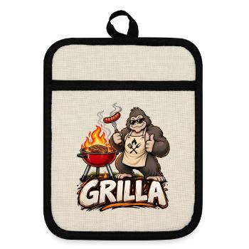 Grillen Grill-Gorilla Grilla Grillparty Sommer - Topflappen mit Gummirückseite - Leinen/Schwarz  - Vorne